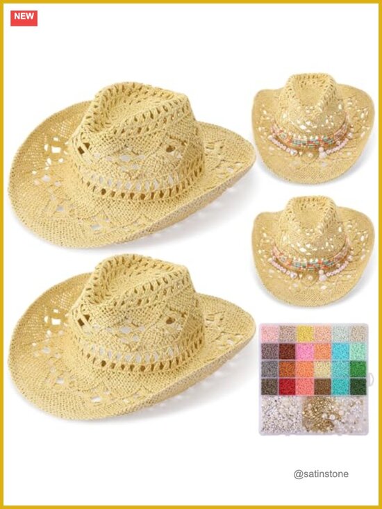 DIY Cowgirl Hat Craft Kit - Beaded Boho Straw Hat for Bachelorette Party main image 4